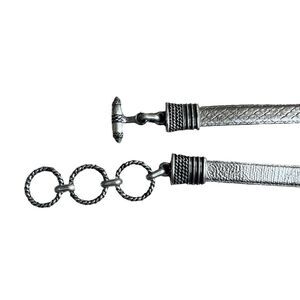 Genuine Leather Silver Belt with Decorative Rings Unisex One Size